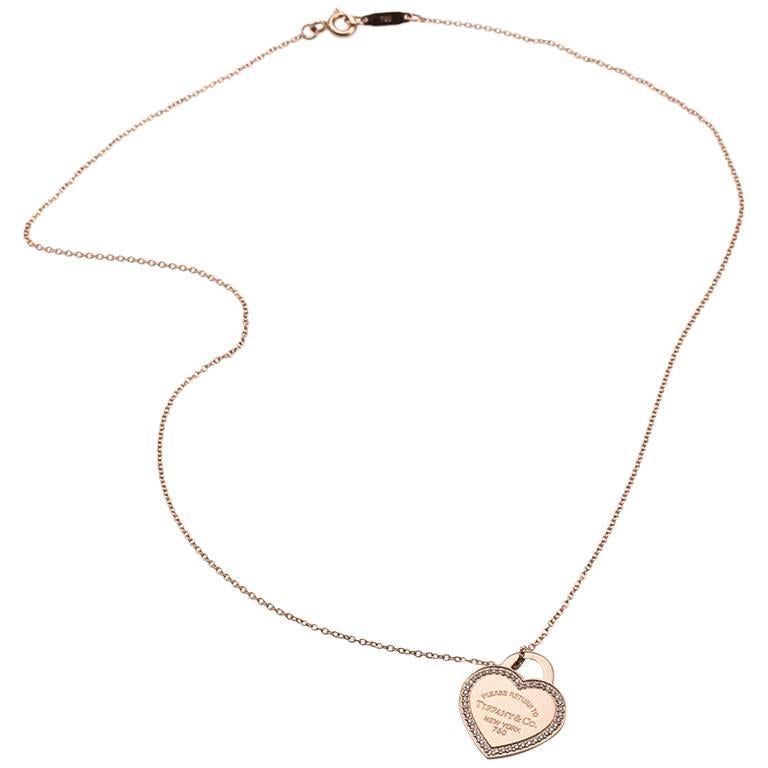 Tiffany & Co. Return to Tiffany Micro-Pavé Diamonds Heart Tag Necklace For Sale