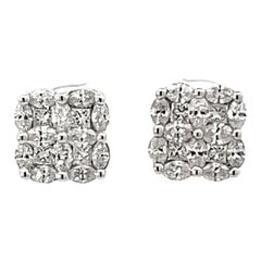 Marquise and Princess Cut Diamond Stud Earrings 18k White Gold