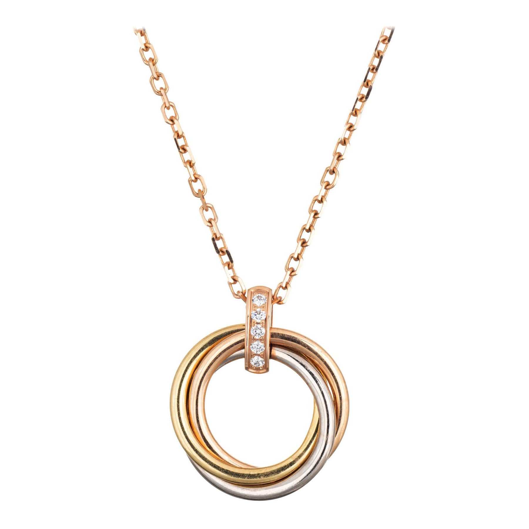 Cartier Trinity Diamond Necklace Estate 18k Gold 16" Chain Signed Jewelry COA