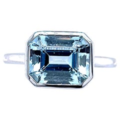 Natural Aquamarine Ring 6.5 14k White Gold 3.21 TCW Certified