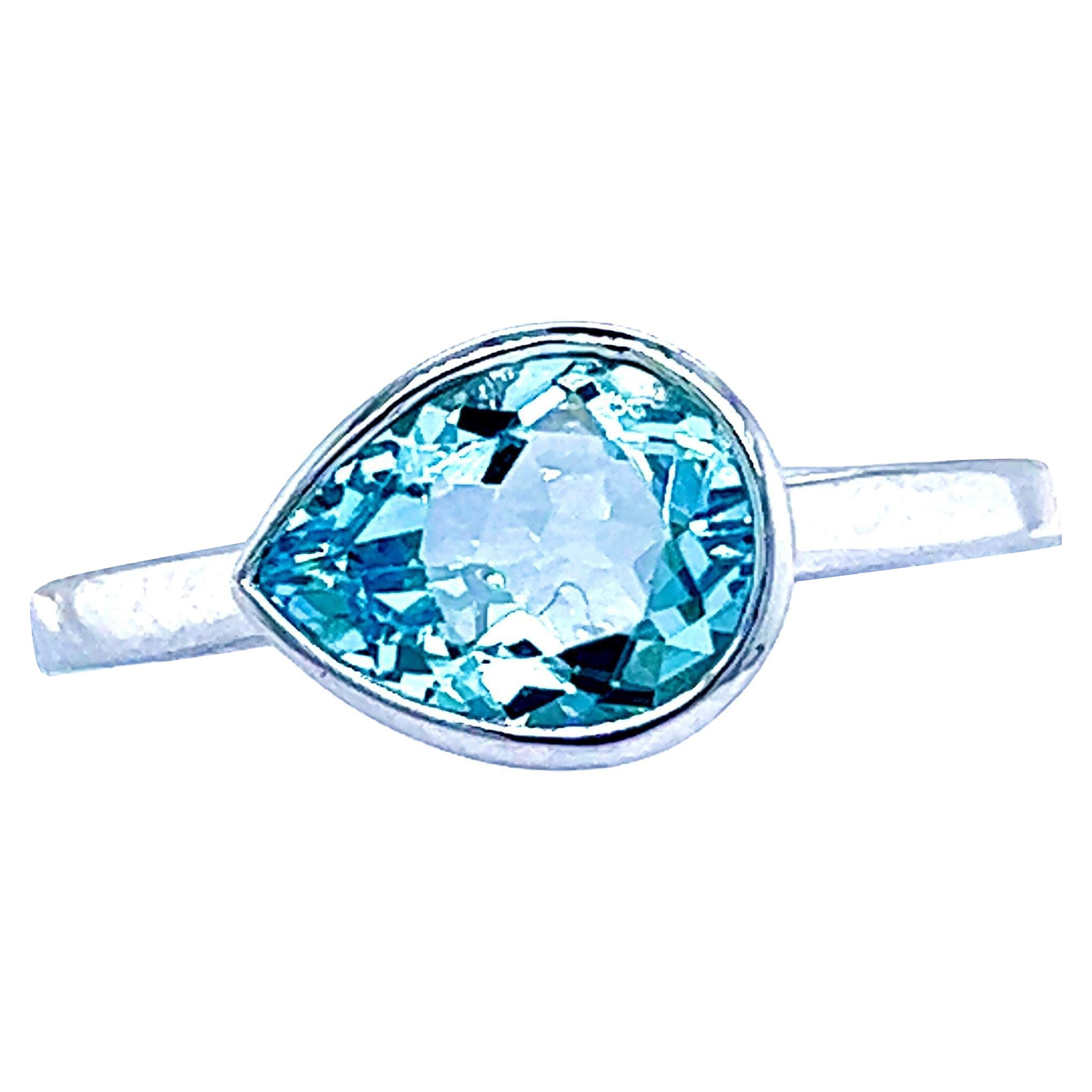 Natural Aquamarine Ring 6.5 14k W Gold 1.37 TCW Certified