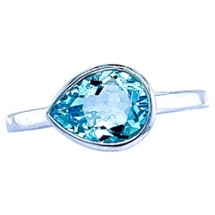 Bague aigue-marine naturelle 6,5 14k W Or 1,37 TCW certifiée
