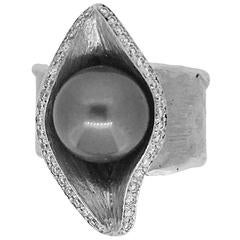 S. Van Giel Diamonds and Grey Pearl Modern Ring