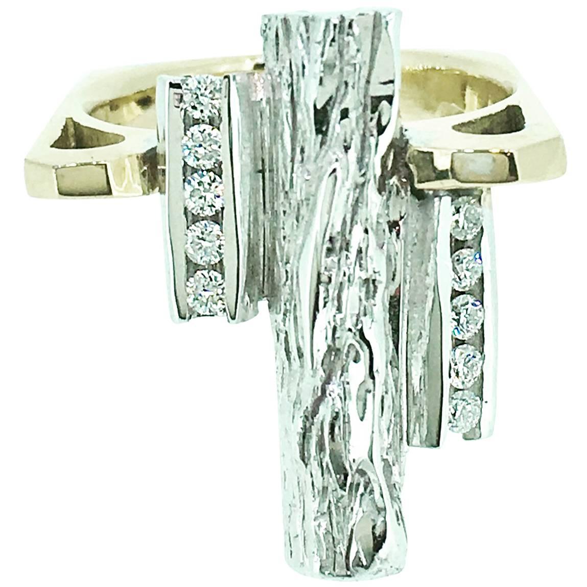  L.Van Giel Diamond and Gold Modernist Ring For Sale