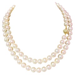 Natural Akoya Pearl Diamond Necklace 35" 14k Yellow Gold 9.5 mm Certified