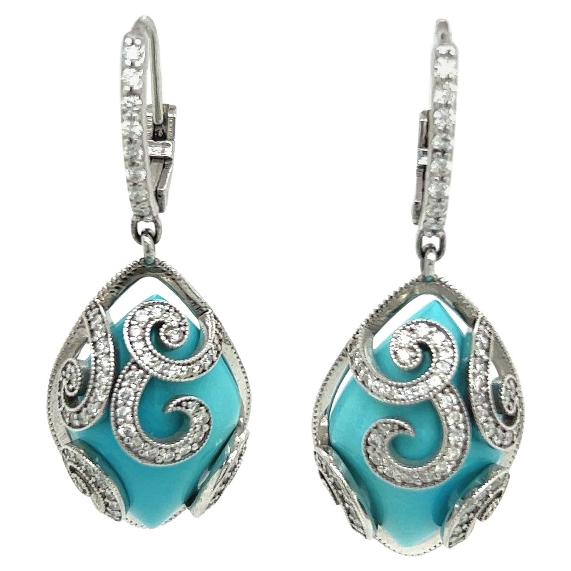 Orecchini con diamante turchese persiano 14k WG 26,85 TCW certificato in vendita