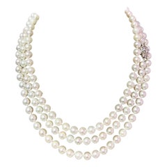 Natural Akoya Pearl Diamond Necklace 49" 18k White Gold 7 mm Certified