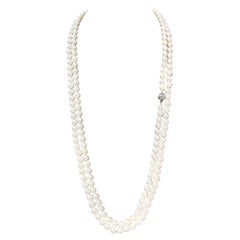 Natural Akoya Pearl Diamond Necklace 60.5" 18k White Gold 8 mm Certified