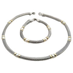 David Yurman Authentic Estate Pearl Necklace 17" + Bracelet 7.5" Silver 14K Gold