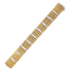 Vintage Wide Gold Beads & Diamond Bracelet in Yellow and White Gold