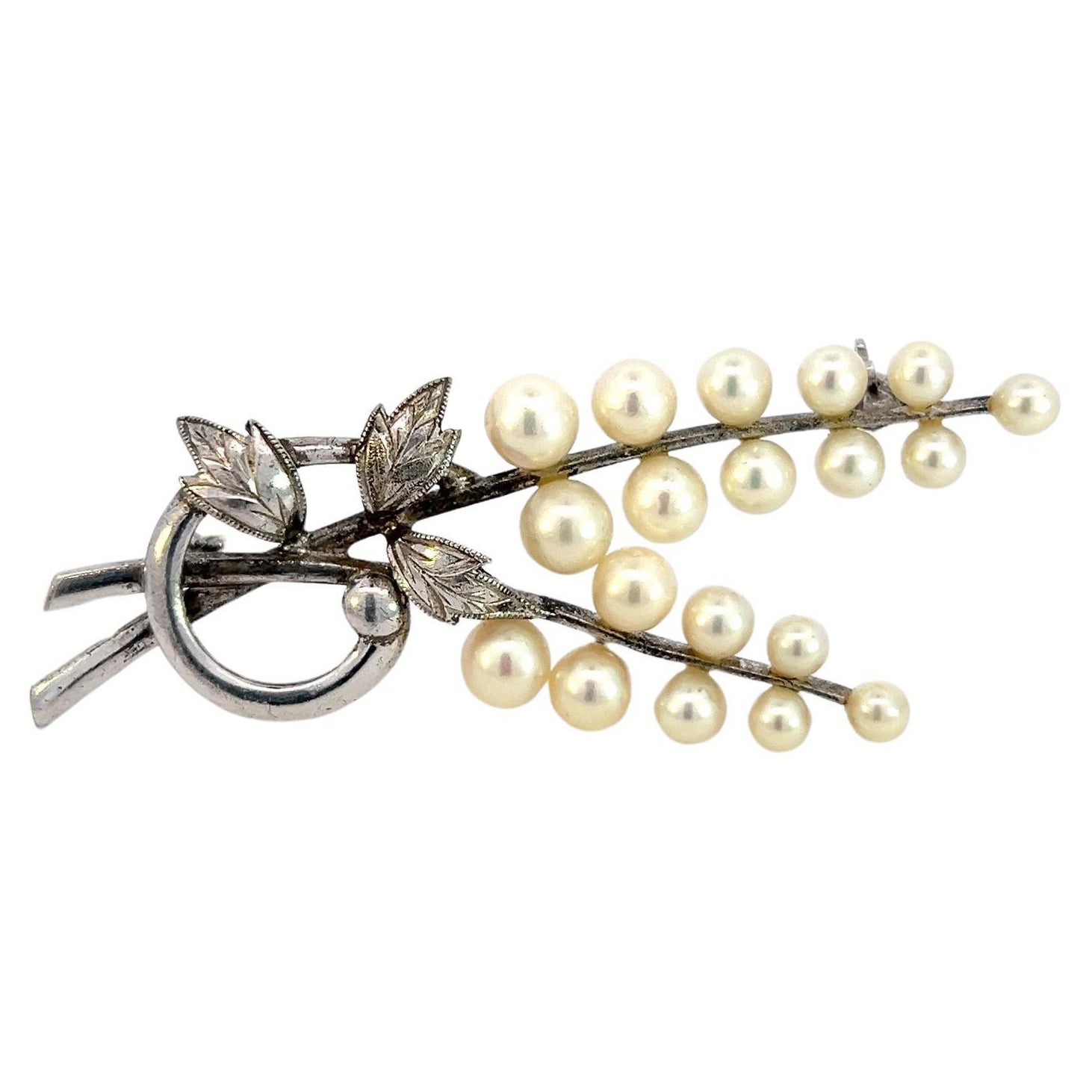 Mikimoto Estate Akoya Pearl Brooch Silver 5.50 mm