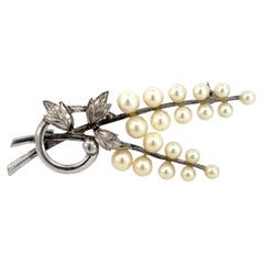 Mikimoto Estate Akoya Pearl Brooch Silver 5.50 mm