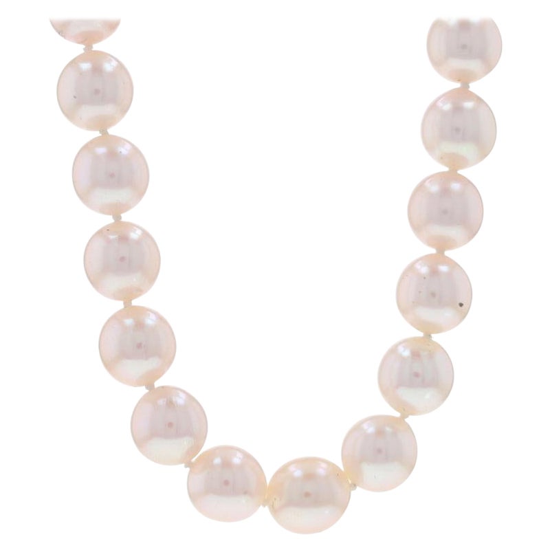 Sterling Cultured Pearl Knotted Strand Necklace 17 1/2" - 925 & Silver Toned For Sale