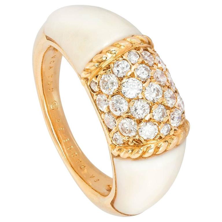 Van Cleef and Arpels Yellow Gold Diamond White Coral Philippine Ring at