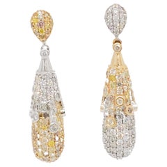 Yellow and White Diamond Day and Night Dangle Earrings in 14k Gold