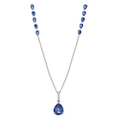 Eleven Pear Sapphires Diamonds 4.83 Carat White Gold 19.5 Inch Long Necklace