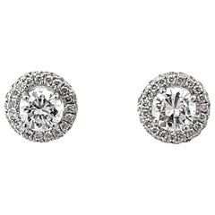 1.07 Brilliant Diamond Halo Diamond Stud Earrings 18k White Gold