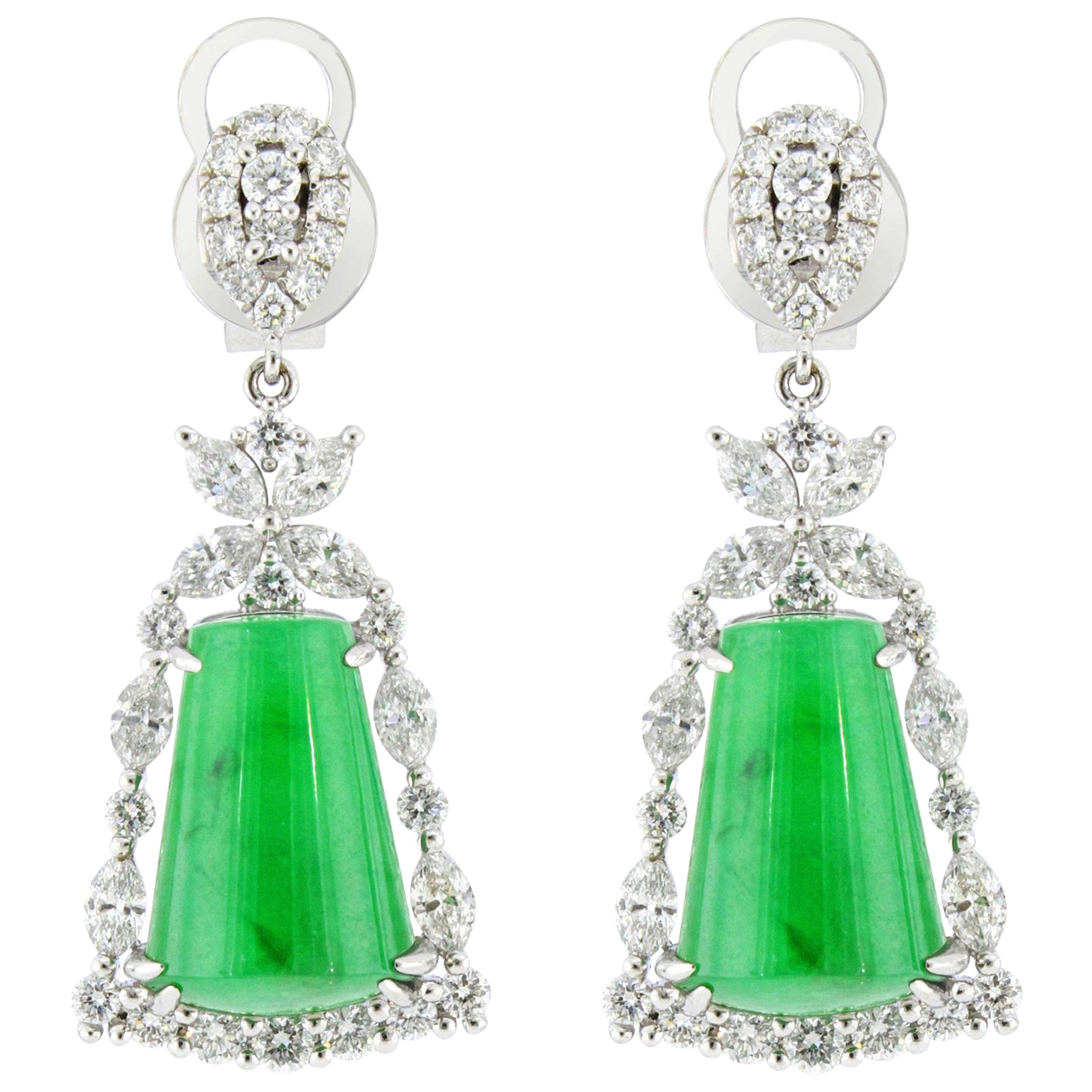 A Pair of Imperial Jadeite and Diamond Earrings in 18 Karat White Gold For Sale