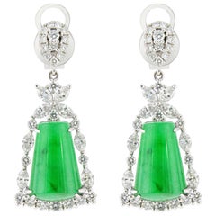 A Pair of Imperial Jadeite and Diamond Earrings in 18 Karat White Gold