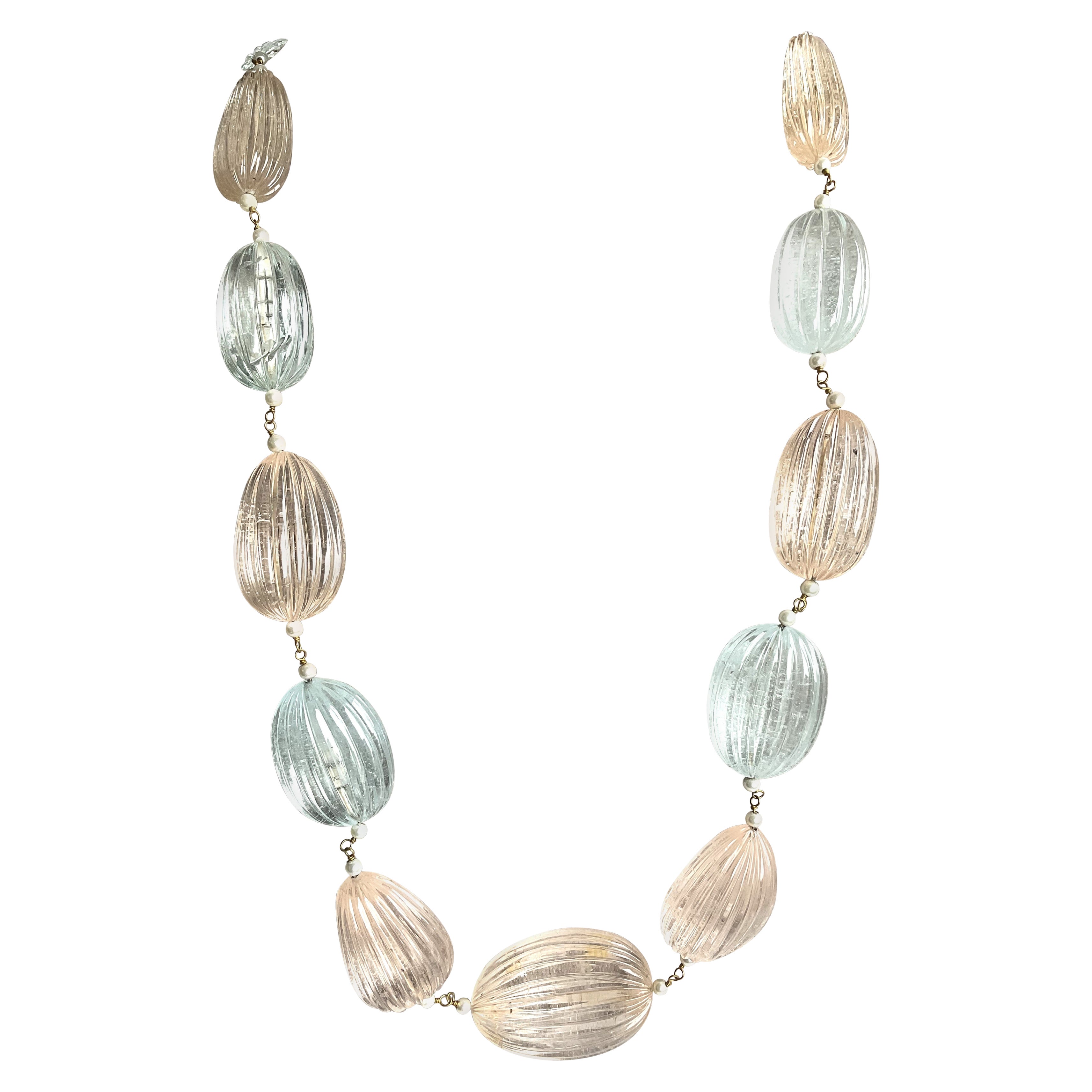 1501.35 carats Aquamarine Morganite Jewelry fluted Tumbled Necklace beryl Gems For Sale