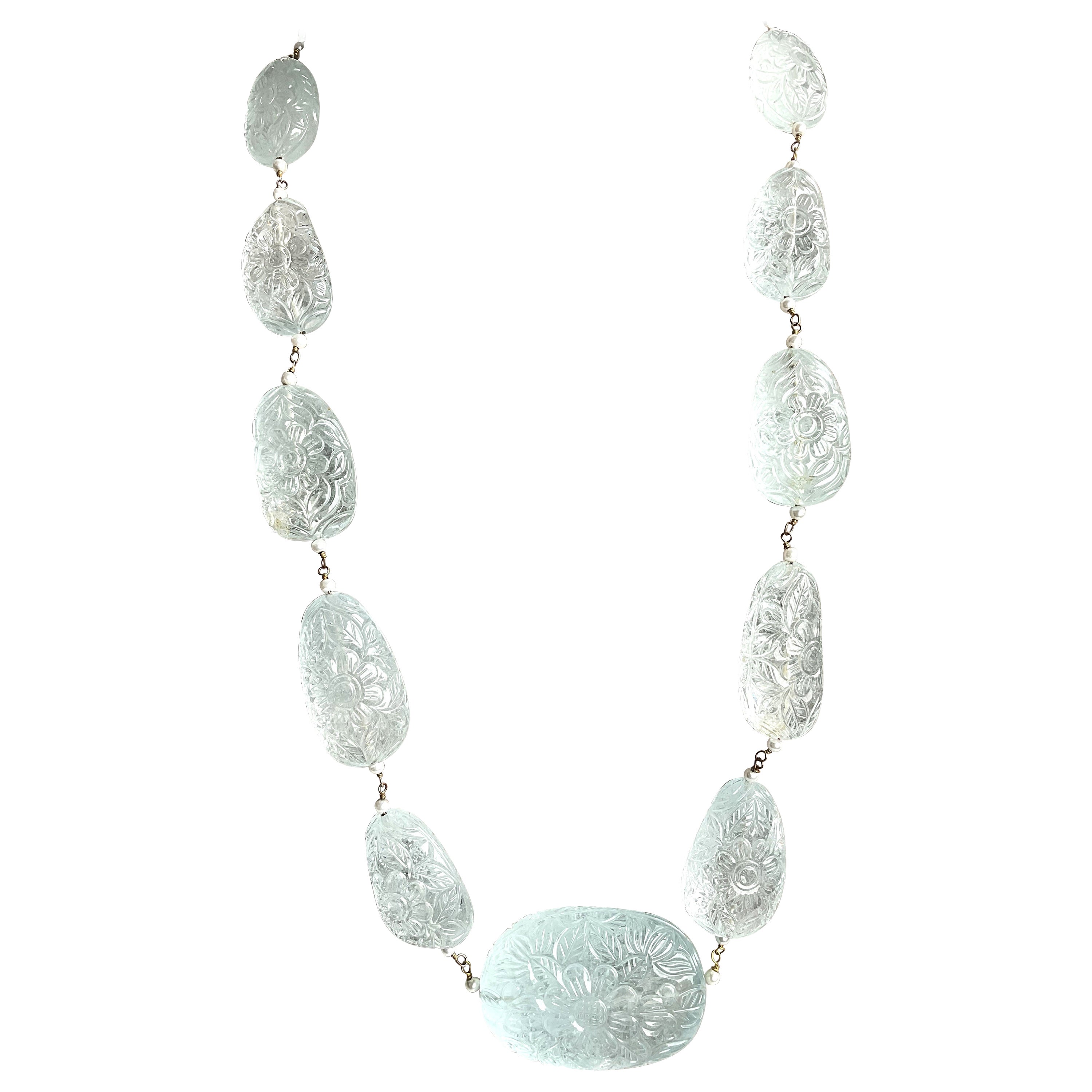1828.70 Carats Aquamarine Carved Tumbled Necklace Top Quality Natural Gemstone For Sale