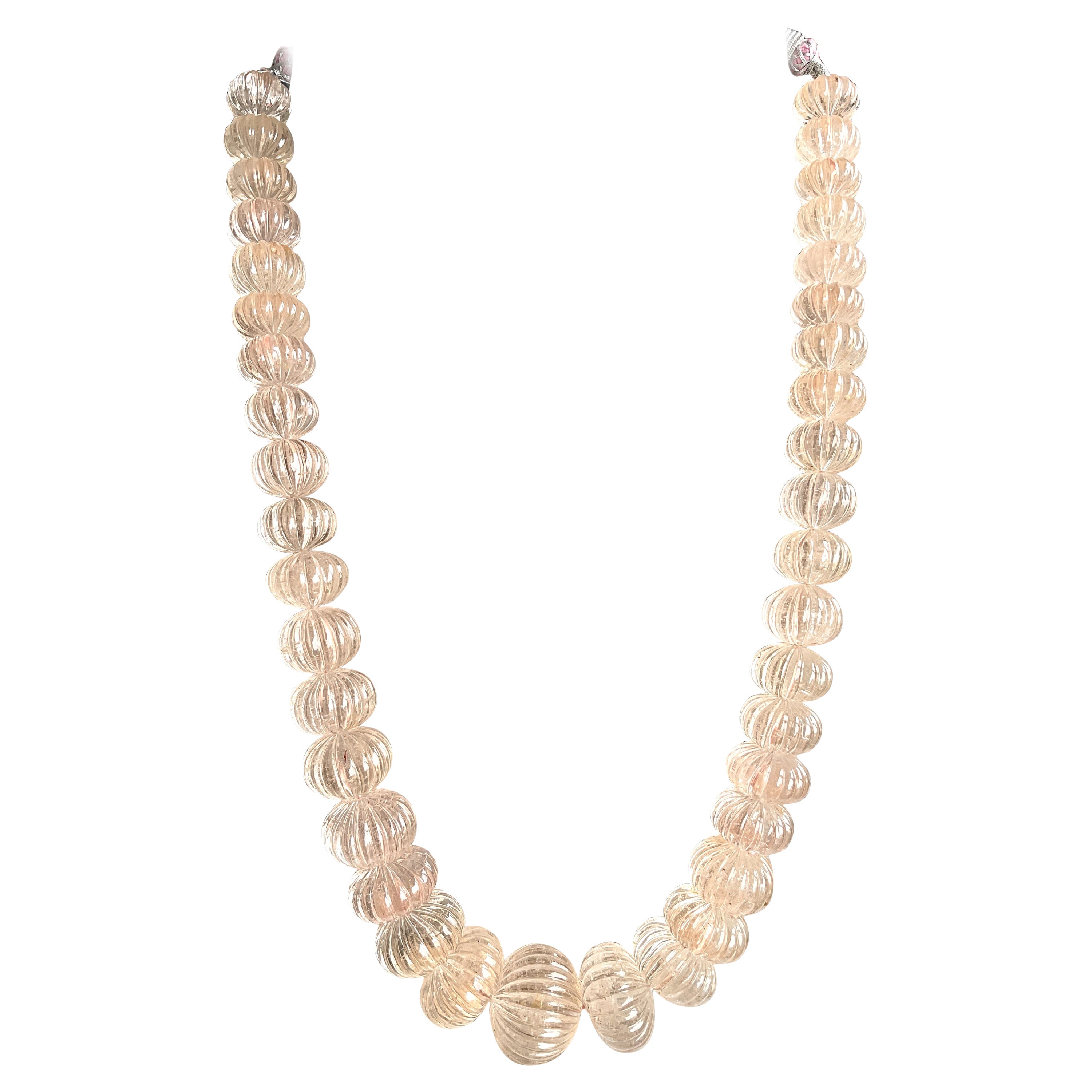 Collier de perles de melon cannelées Morganite 1395,25 carats, pierres naturelles de qualité supérieure