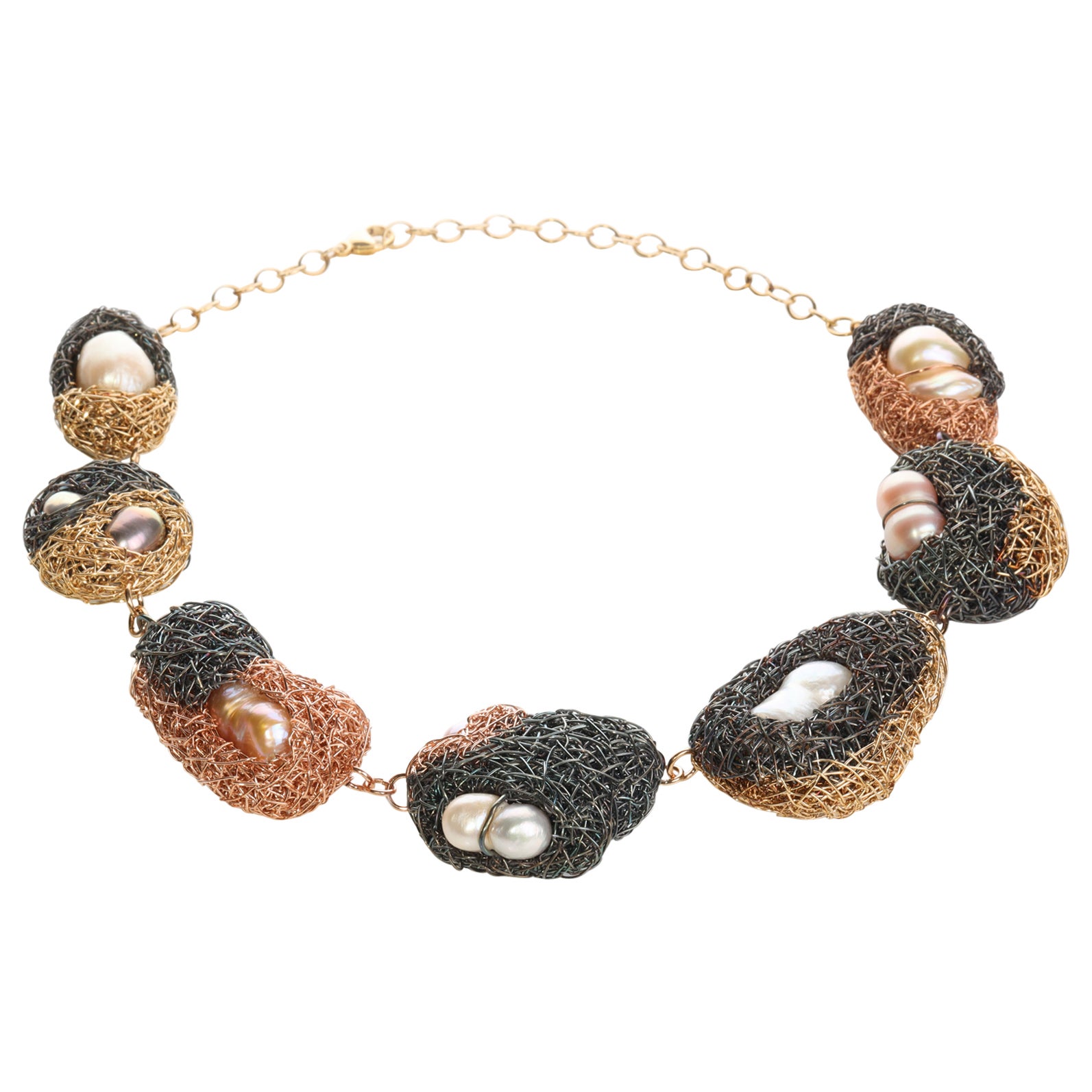 Pearl One-off Statement Necklace combined in different materials by the Artist For Sale