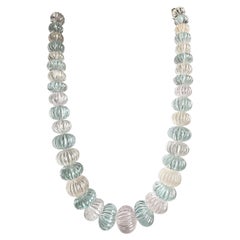 1768.53 Carats grand Aquamarine & Morganite beryl fluted gems beads Necklace