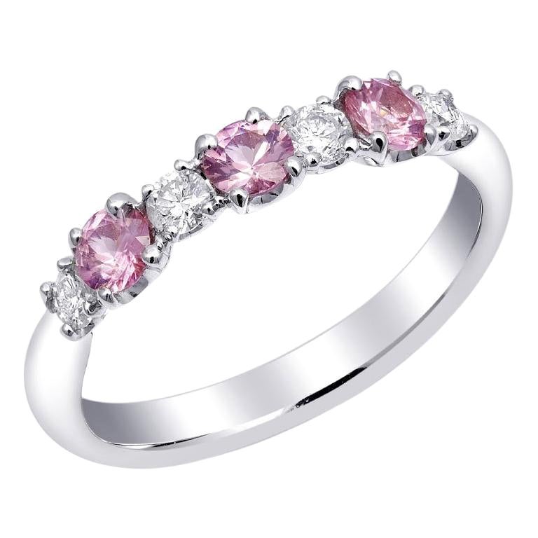 0.57 Carats Pink Sapphires Diamonds set in 18K White Gold Ring For Sale