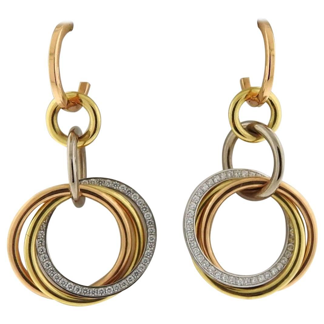 Cartier Trinity Tri Color Gold Diamant-Tropfen-Ohrringe