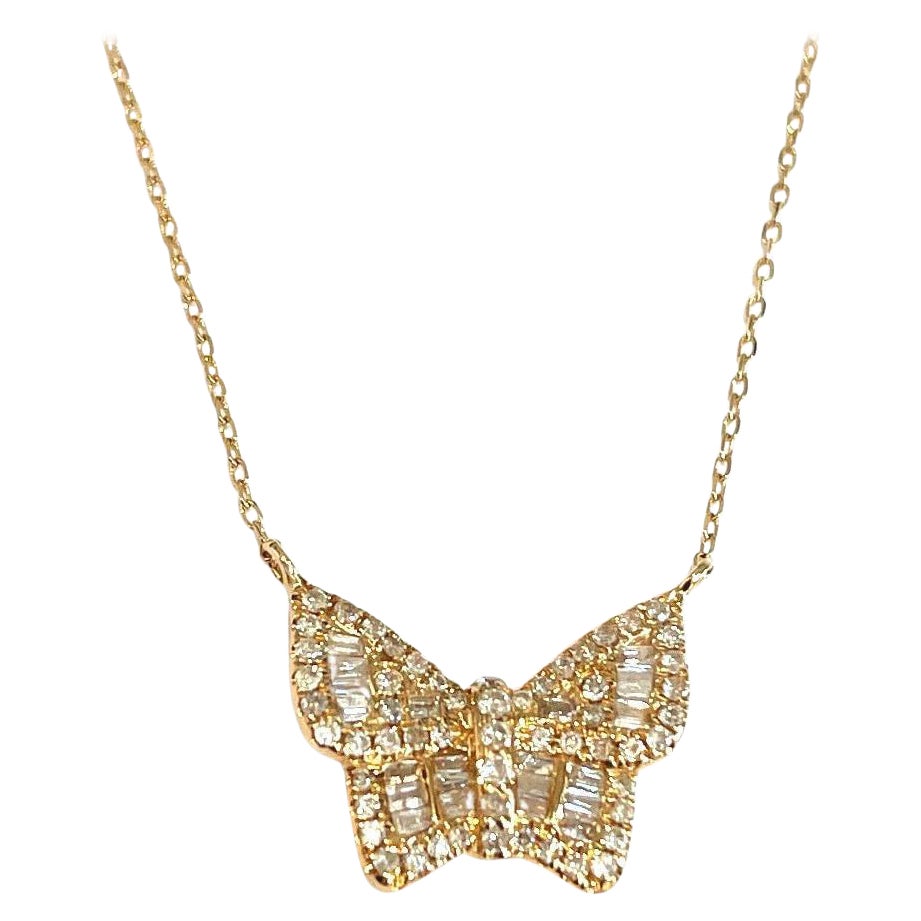Butterfly Diamond Necklace in 14k Yellow Gold For Sale