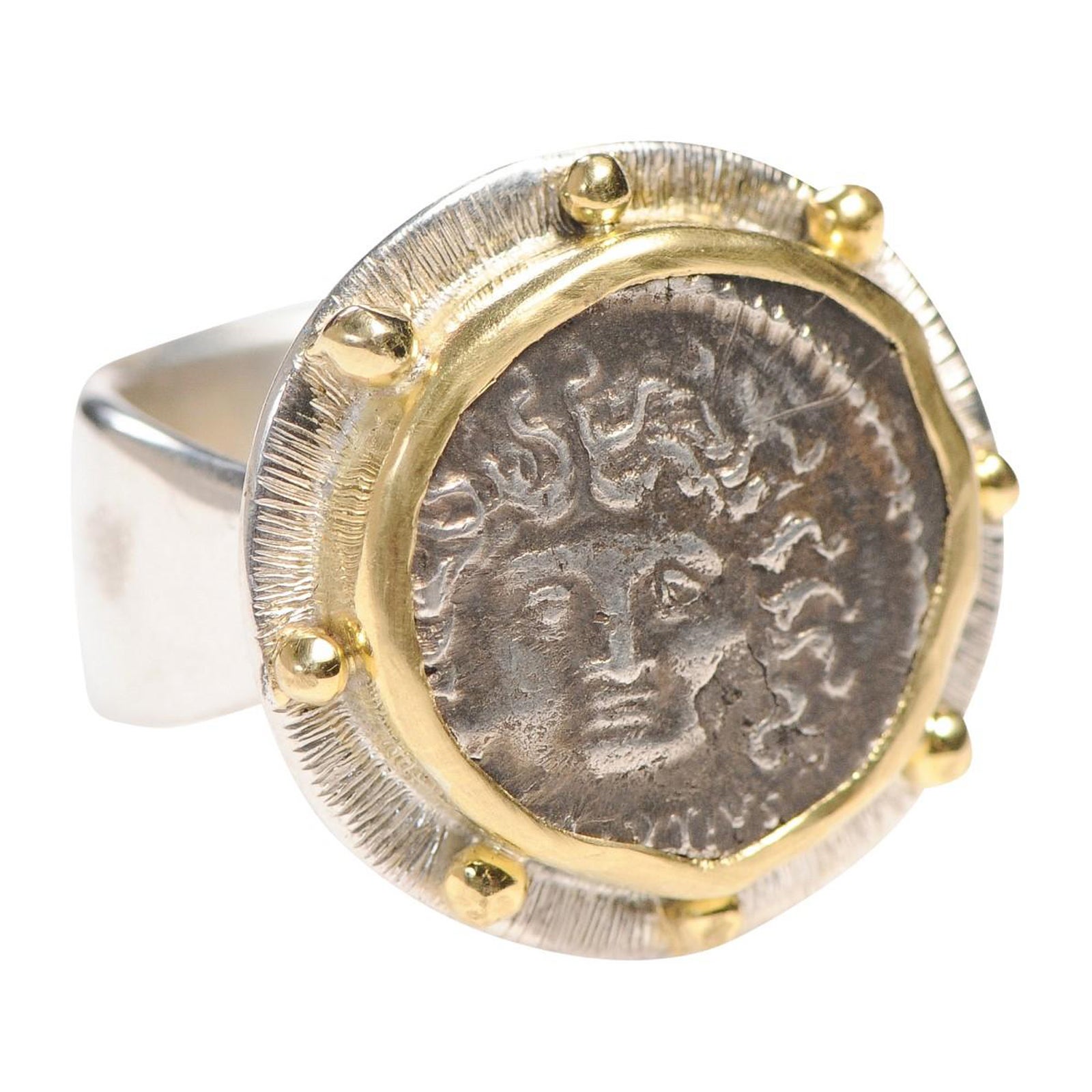 Medusa Coin Ring18kt Gold Setting, Size 8.5 For Sale