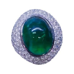 AIG Certified 15.01 Carats Zambian Emerald   4.60 Ct Diamonds 18K Gold Ring 