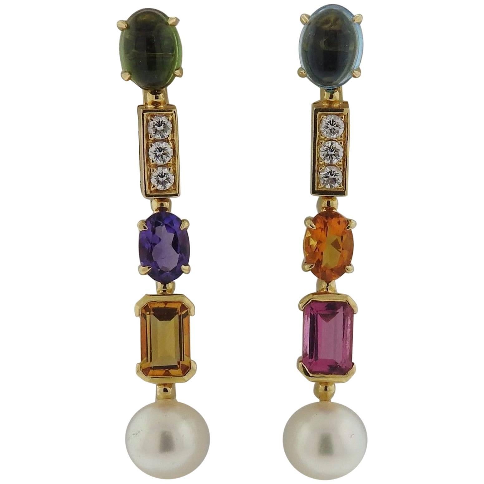 Bulgari Allegra Gold Diamond Multi Gemstone Pearl Earrings
