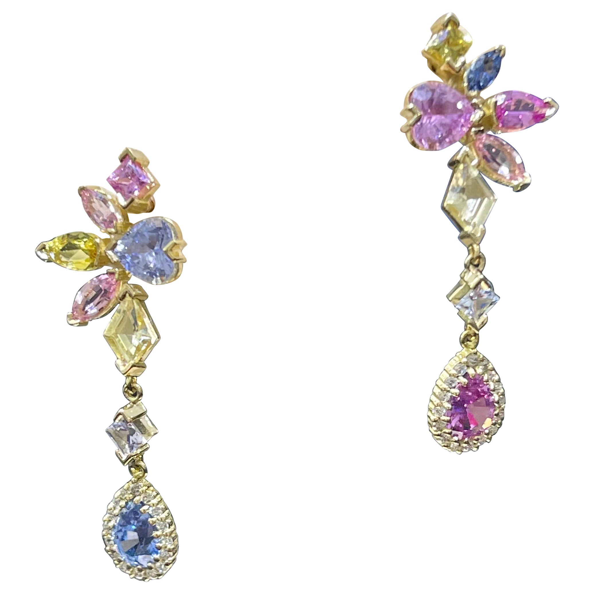 Stunning multicolored Sapphires & Diamond earrings in 18k 