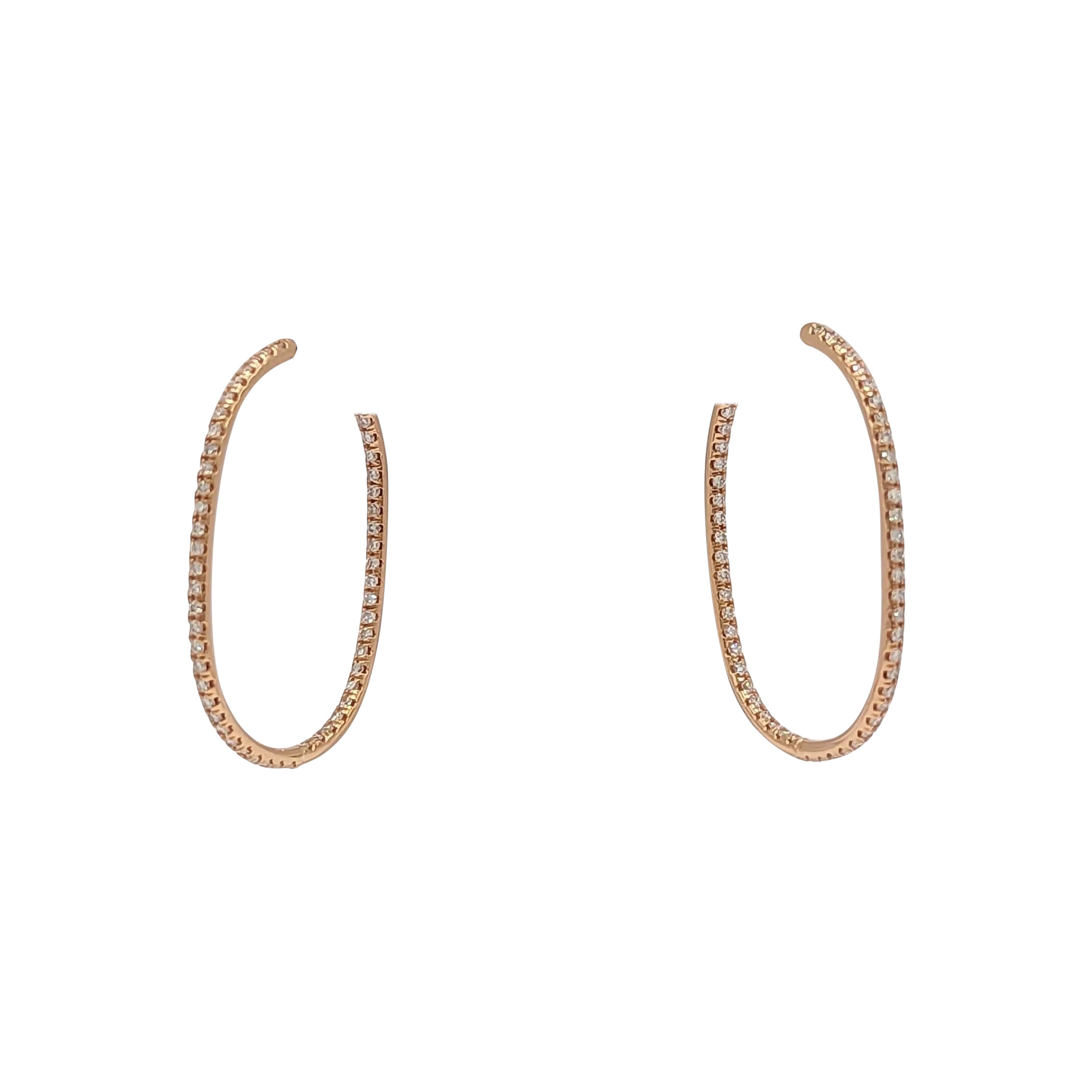 White Diamond Hoop Earrings in 18K Rose Gold For Sale