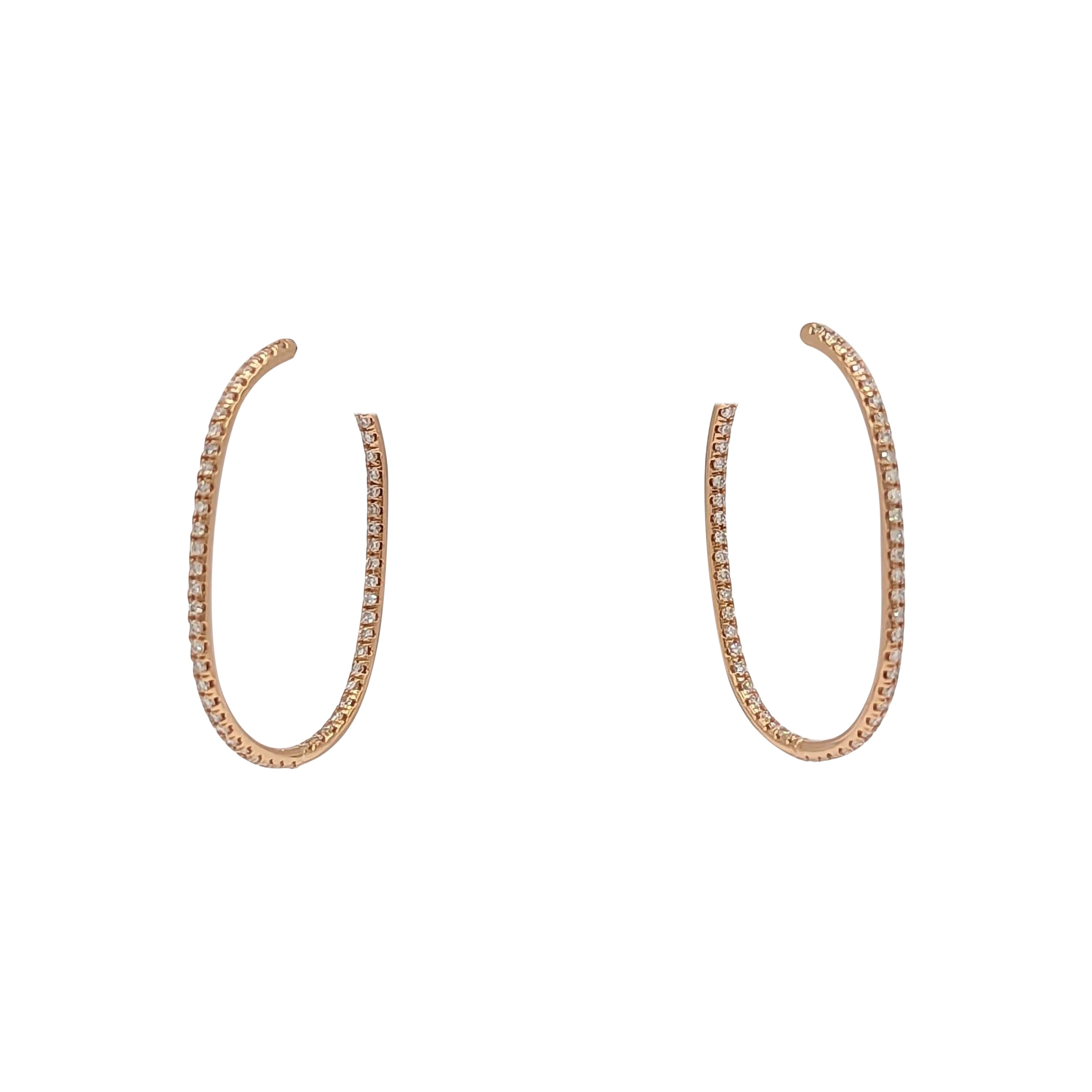 Pendientes de aro de diamante blanco en oro rosa de 18 quilates