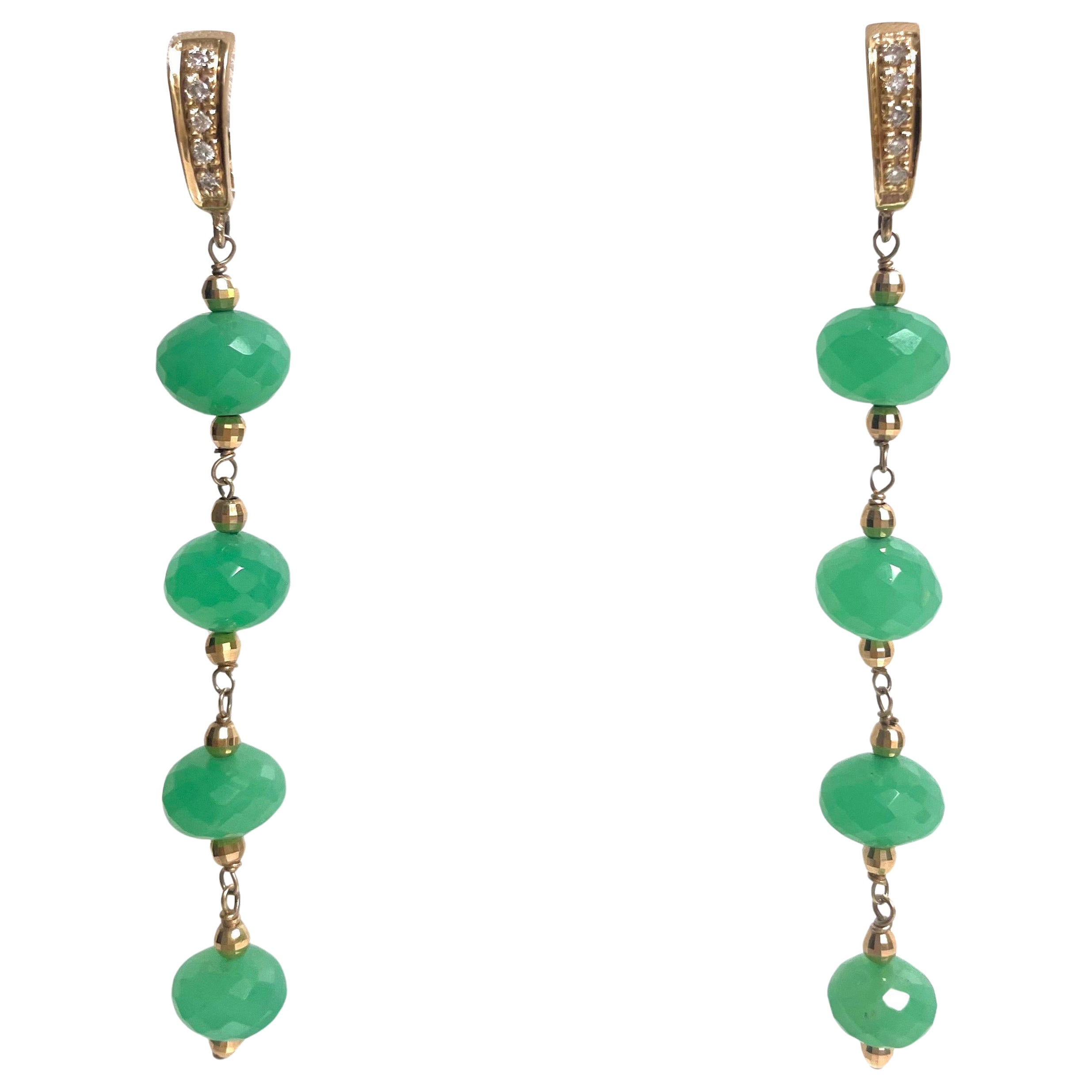 Chrysoprase and Pave Diamonds Dangle Paradizia Earrings For Sale