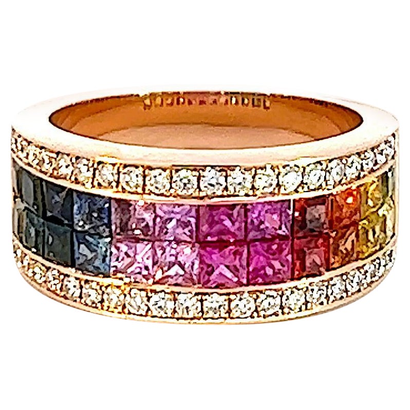 Georgios Collections 18 Karat Rose Gold Diamond Multi-Color Sapphire Band Ring For Sale