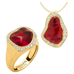 Rubellite Baroque Diamonds 18 Karat Yellow Matte Gold Spectrum Suite