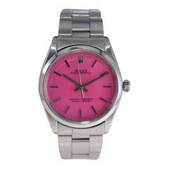 Retro Rolex Stainless Steel Oyster Perpetual with Custom Hot Pink Dial, 1960s