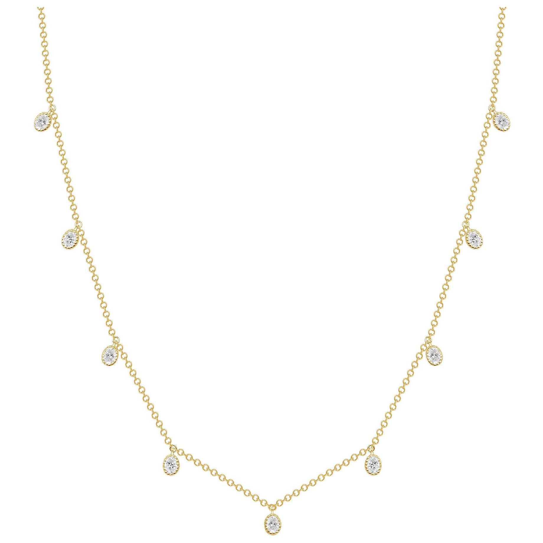 14K Gold  Diamond Bezel Fringe Choker Necklace For Sale