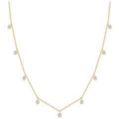 Oro 14K Collana girocollo con frangia e castone di diamanti
