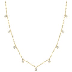 Or 14K  Collier ras du cou à franges avec lunette en diamant