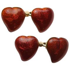 Giuliano Red Enamel Gold Heart Cufflinks