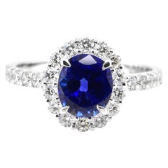 AIGS Certified 1.72 Carat Royal Blue Sapphire an Diamond Ring Made in Platinum