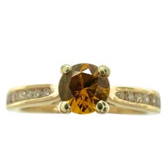 Natural Round Cut Orange Sapphire And Diamond White And Yellow Gold Ring
