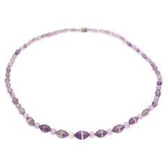 Art Deco Amethyst Rock Crystal Beads Necklace Gold Lock, 1920