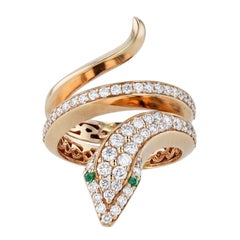 Diamond Serpent Wrap Cocktail Ring with Emerald Eyes