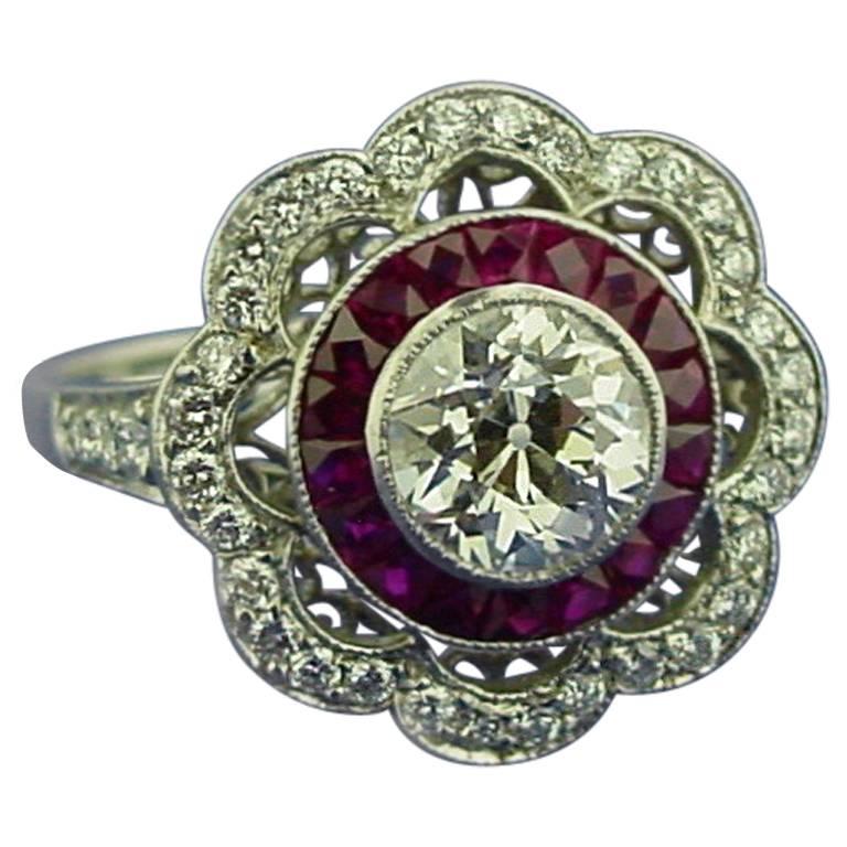 Diamond Ruby Platinum Ring For Sale